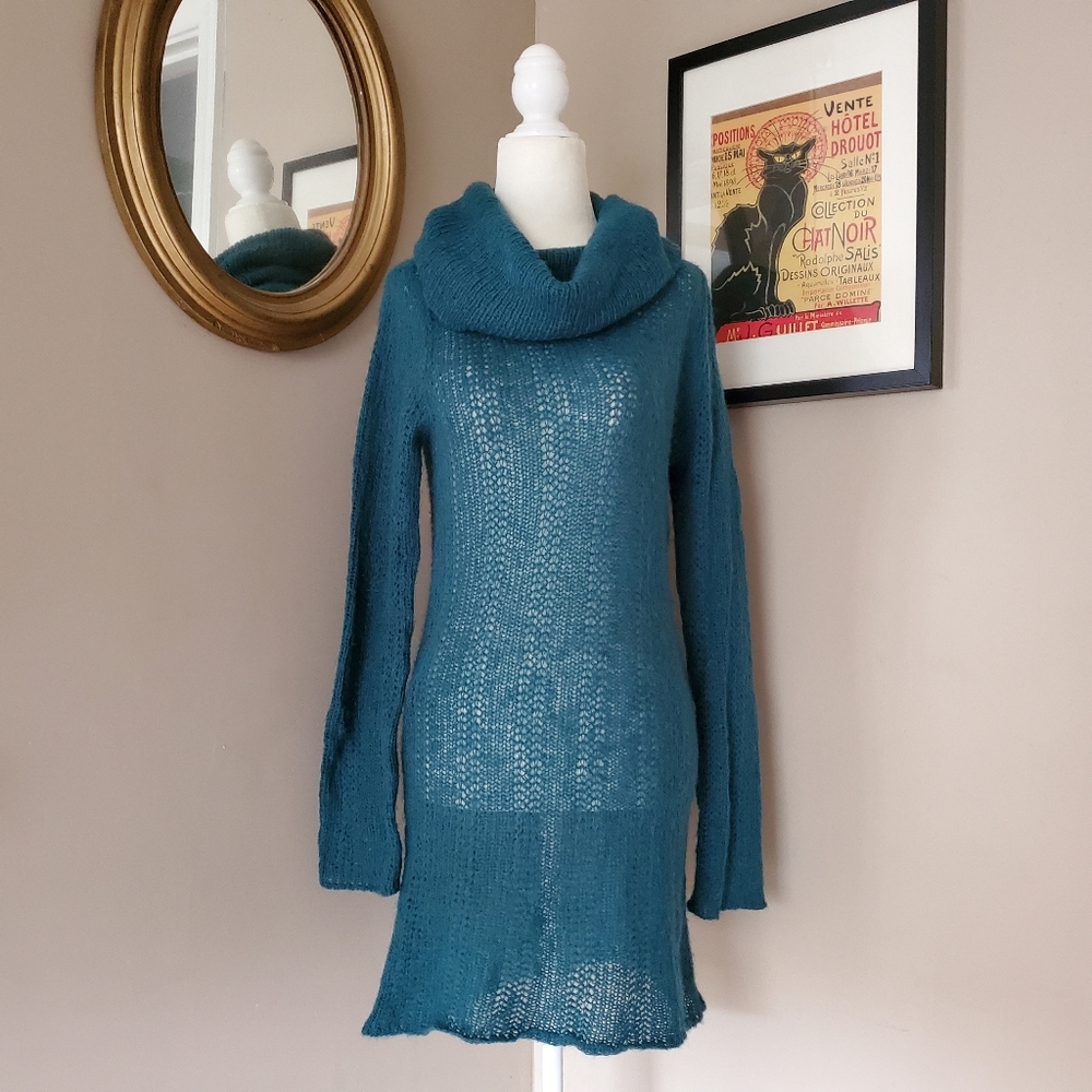 Wooden Ships Cowl Neck Teal Blue Tunic Sweater S/M